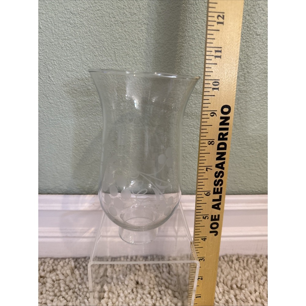 Vintage Clear Glass Candle Shade 6.5" With Grape Cluster & Vine Motif